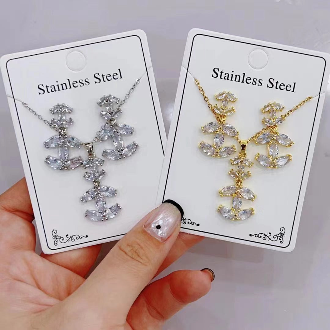 vakkv Cross-Border Hot  Diamond Necklace and Earrings Suite HOTan NEWn Simple Versatile Clavicle Chain Factory Wholesale Direct Wholesale