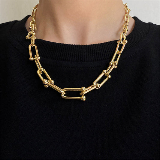 HOTan and NEWn 18K Gold-Plated Alloy U-Shaped Necklace Personalized Jewelry Horseshoe-Shaped U-Shaped Chain Handmade Sweater Chain Jewelry Tide