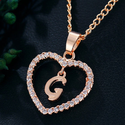 In Stock Direct Selling Exclusive for Cross-Border Letter Necklace 26 Letter Heart-Shaped Zircon Necklace Jewelry Love Heart Pendant Necklace