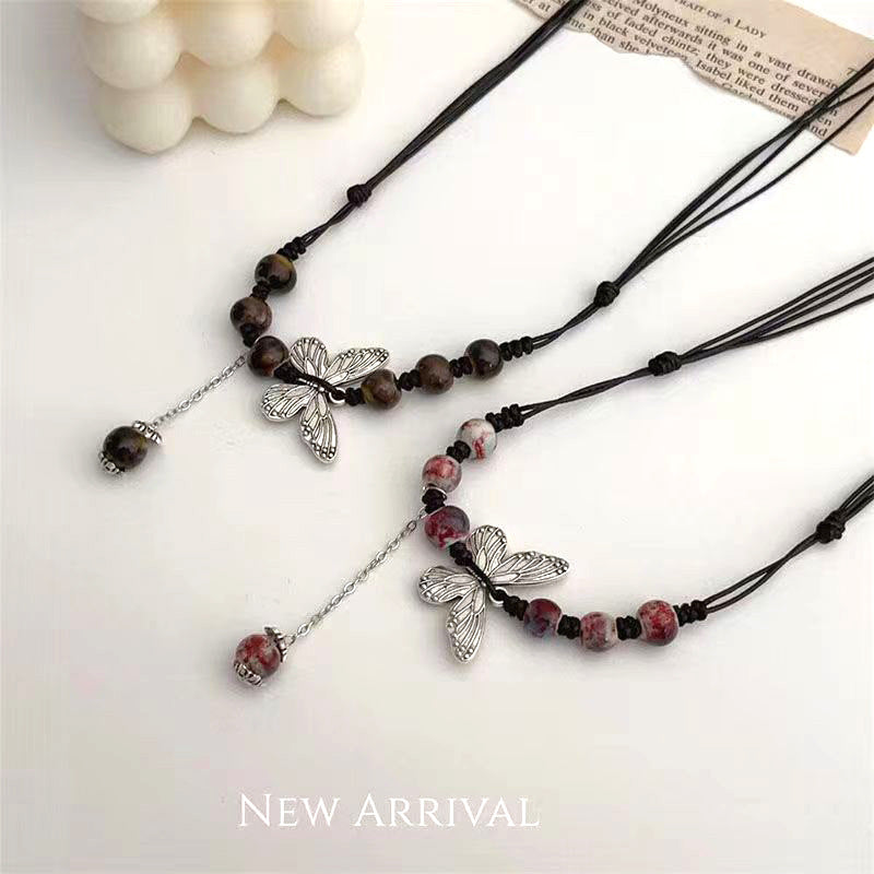 Manufacturer Supply Wholesale Chinese Ethnic Style Butterfly Necklace Niche Ancient Style Long Sweater Chain Woven Clavicle Chain Fashion