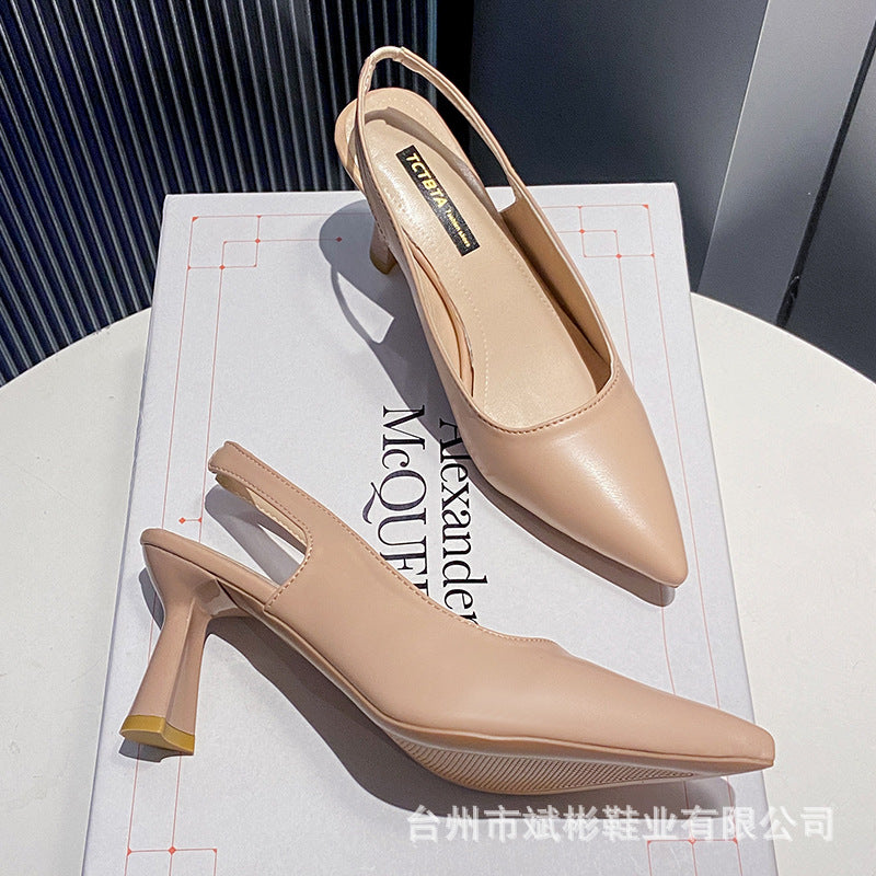 Closed Toe Back Open Shoes Women's  Summer New  Style Pointed Toe Buckle Strap Sandals Women's Fashion High Heels Women's