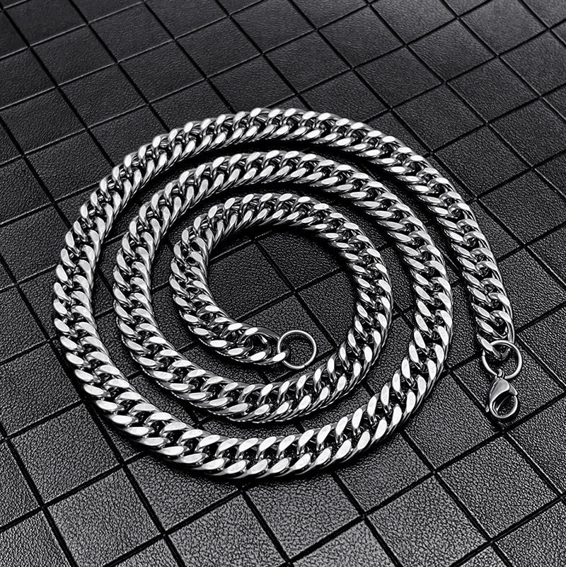 New Double-Layer Woven Polished Cuban Link Chain Men's Necklace Stainless Steel Necklace Ornament Men and Women All-Matching Necklace Ornament