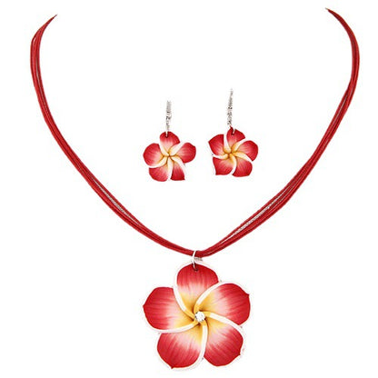 Korean Style Fashionable Sweet Rich Flowers Wax Rope Temperament Necklace and Earrings Suite Necklace Set