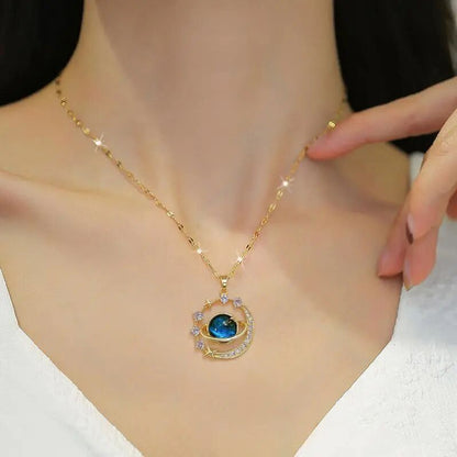 [Titanium Steel] Starry Sky and Planets Light Luxury Temperament Gorgeous Full Diamond Necklace Women's All-Match Clavicle Chain Titanium Steel Chain