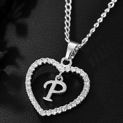 In Stock Direct Selling Exclusive for Cross-Border Letter Necklace 26 Letter Heart-Shaped Zircon Necklace Jewelry Love Heart Pendant Necklace