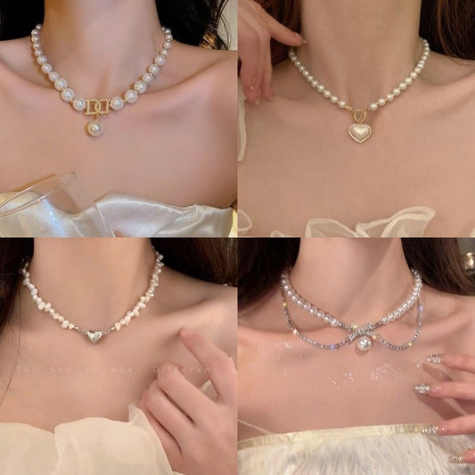 Customized Pearl Necklace  New Popular High-Grade Bow Clavicle Chain Niche Dress for Women Necklace Accessories