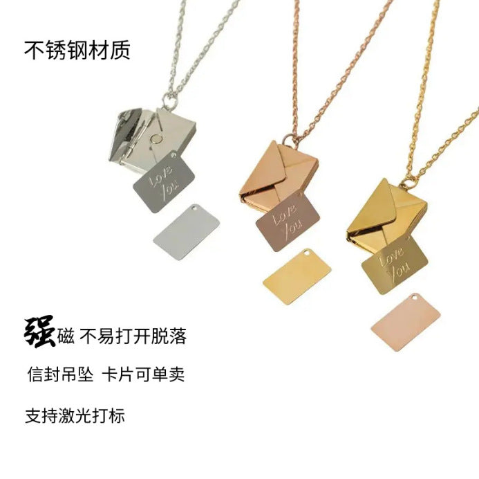 vakkv Cross-Border Creative Advanced Light Luxury Love Letter Flip with Magnetic Envelope Necklace Can Carve Writing Valentine's Day Gift