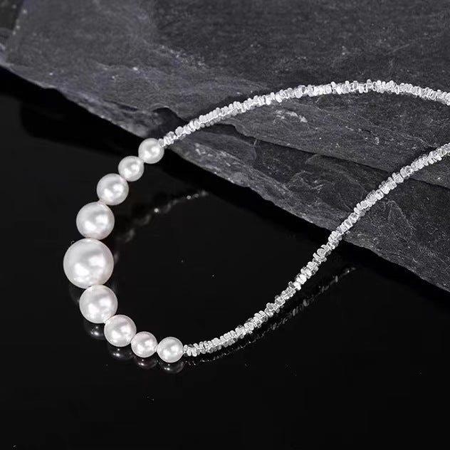 vakkv NK-42 Large and Small Pearls Silver Necklace Bracelet High Sense Special Interest Light Luxury Women's New Necklace Clavicle Chain Internet Celebrity