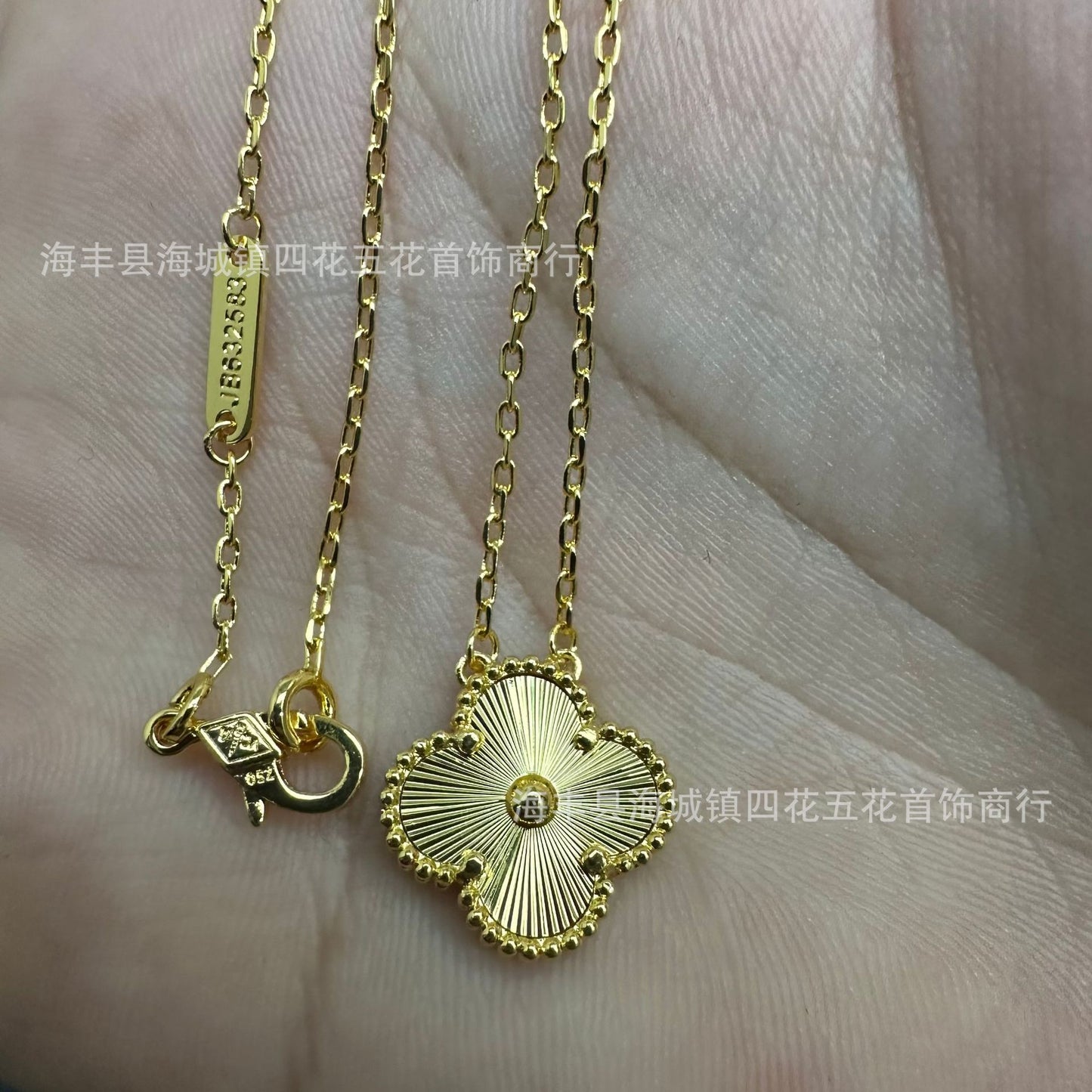 High Version V Gold NOVEMBER'S Clover Necklace Single Flower Natural Fritillary Agate Pendant Double-Sided Clover Clavicle Chain