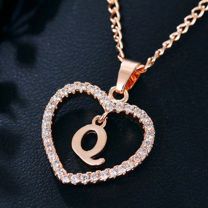 In Stock Direct Selling Exclusive for Cross-Border Letter Necklace 26 Letter Heart-Shaped Zircon Necklace Jewelry Love Heart Pendant Necklace