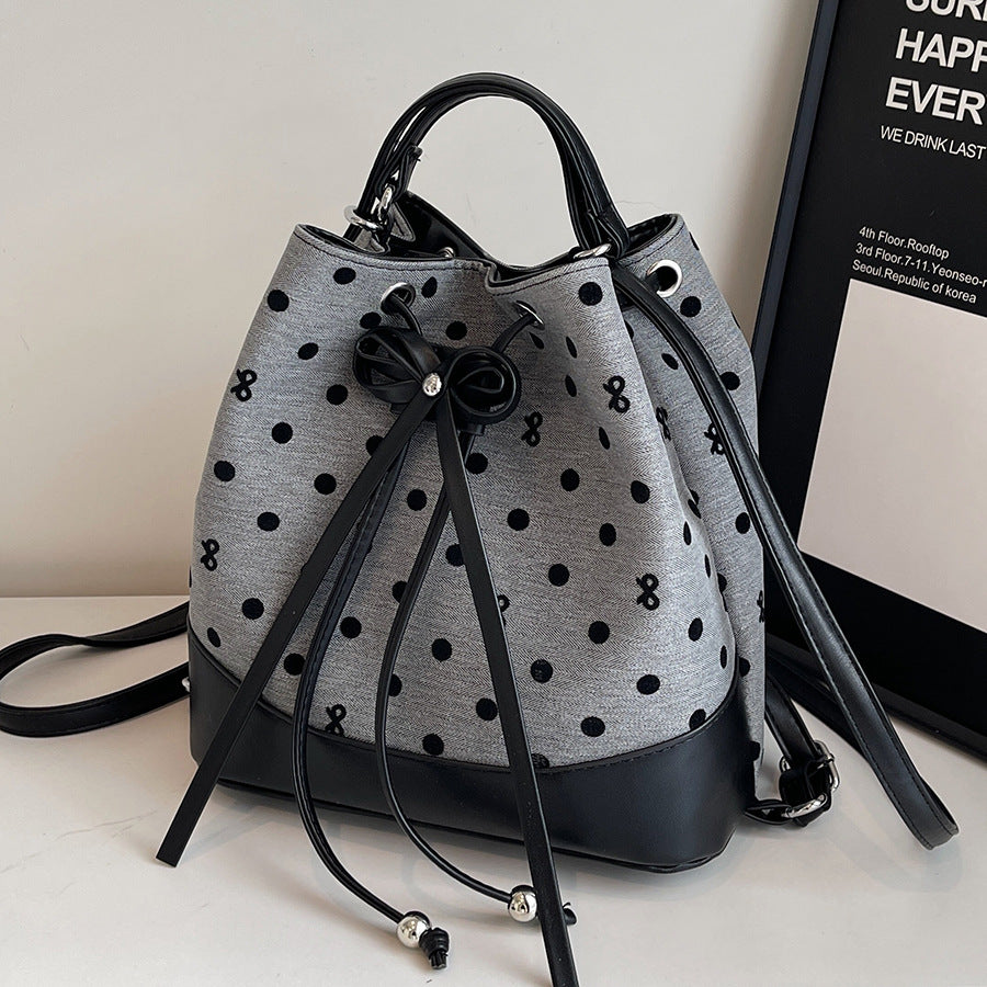 VAKKV 2025 This year's popular canvas polka dot bag women's popular new versatile backpack commuter shoulder messenger bag bucket bag