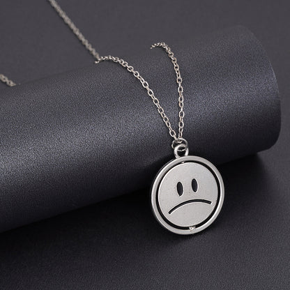 vakkv Titanium Steel Rotating Smiley Necklace Men's Trendy Ins Style Hip Hop Pendant Internet Celebrity Women's Simple Personalized All-Match Crying Face Pendant