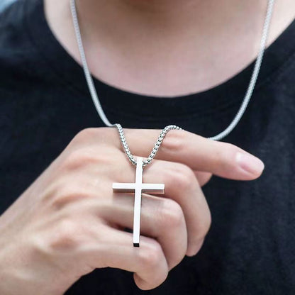 vakkv  Cross-Border HOTan and NEWn New Titanium Steel Cross Necklace Men's Fashionable All-Matching Stainless Steel Cross Pendant Sweater Chain Accessories