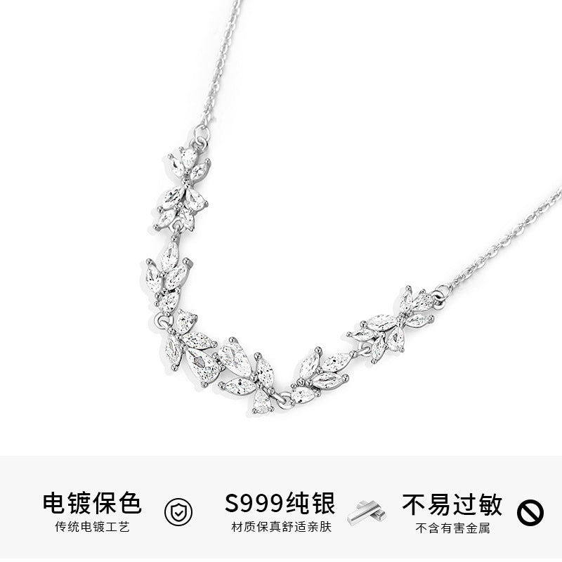 vakkv  Aobao S999 Pure Silver Wisteria Flower Zircon Necklace Super Girl Light Luxury High Sense Mori Style Flower Clavicle Chain Wholesale