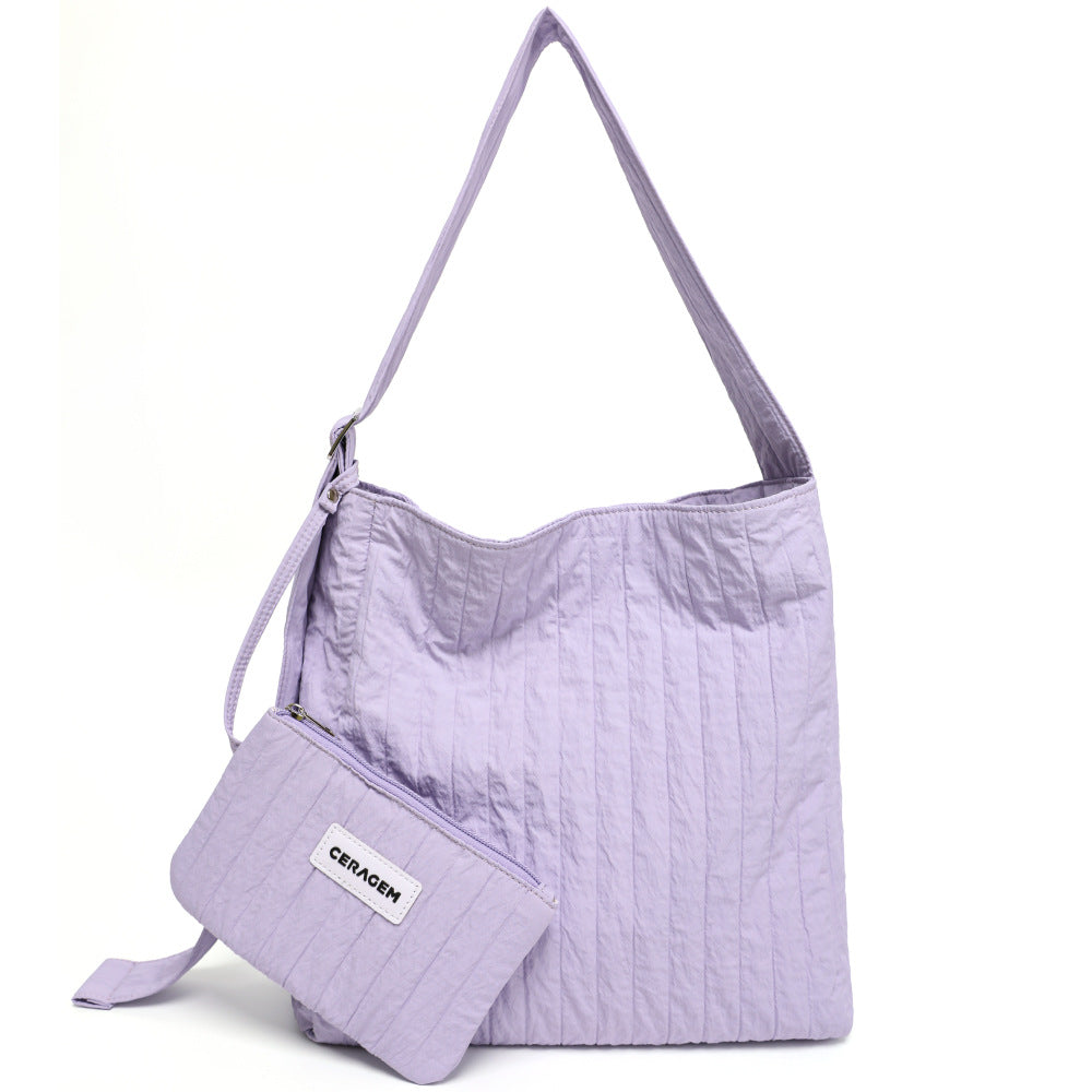 Summer New Cross-Border Bag Pleated Underarm Bag Tote Bag Korean Style Canvas Bag Large Capacity Shoulder Bag for Women