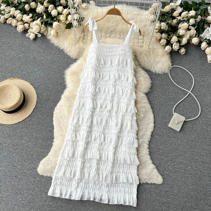 VAKKV Cute A line Sleeveless Ruffles Dress Beach Summer Holiday Dress P251