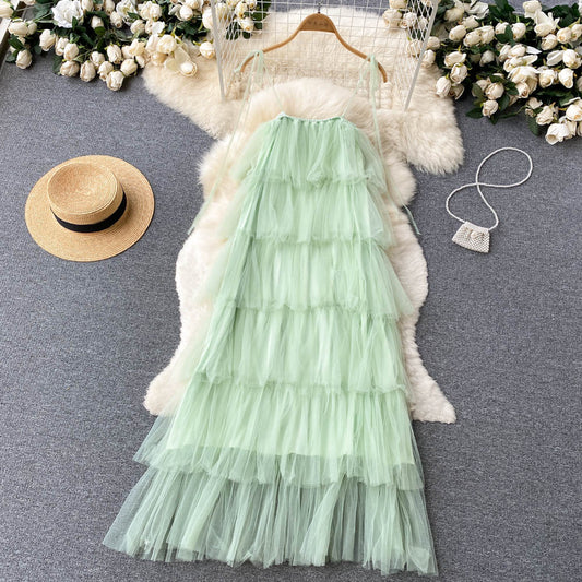 VAKKV Sexy Straps Tulle Mint Green Dress Women Holiday Dress P228