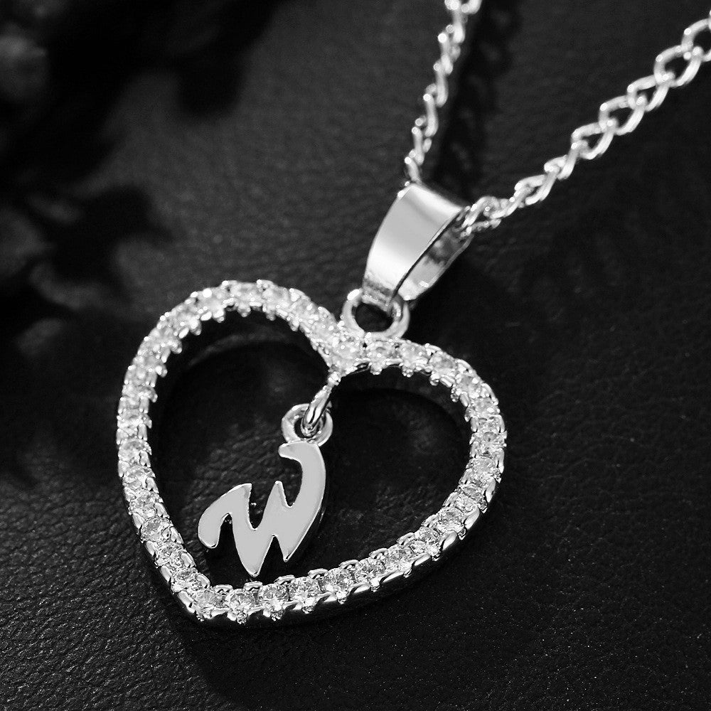 In Stock Direct Selling Exclusive for Cross-Border Letter Necklace 26 Letter Heart-Shaped Zircon Necklace Jewelry Love Heart Pendant Necklace