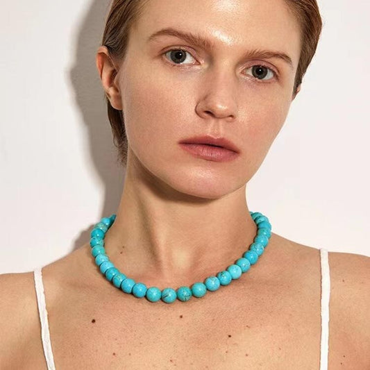 vakkv Turquoise Necklace Female Clavicle Chain Shape Beaded High Sense HOTan and NEWn Special-Interest Design Cross-Border Wholesale Couple Chain