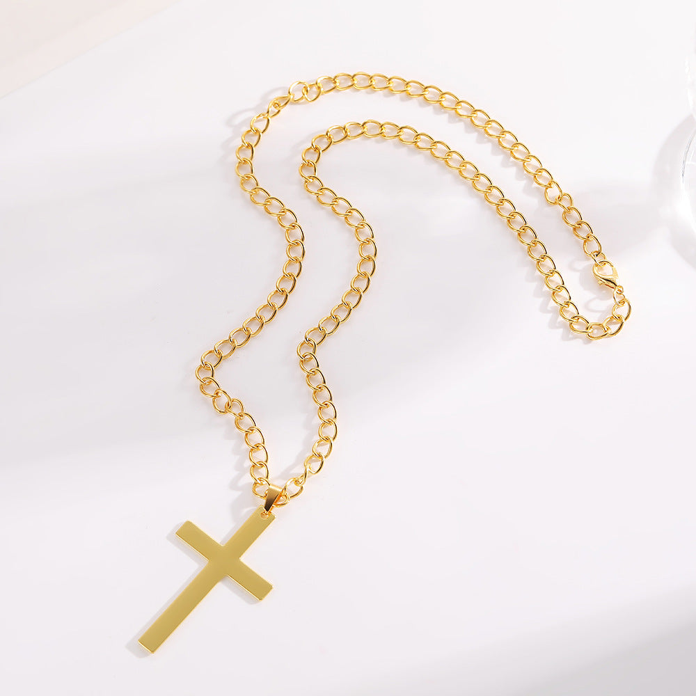 Cross-Border New Arrival Men's and Women's Metal Gold Hemp Flowers Chain Simple Cross Necklace Titanium Steel No Fading Necklace Ornament