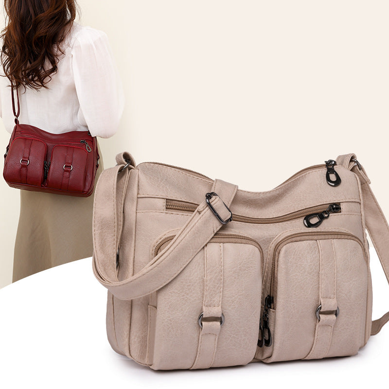 Middle-Aged Women's Bag  Cross-Border New Women's Chic Bag Soft Leather Large Capacity Shoulder Messenger Bag Multi-Layer Backpack Wholesale