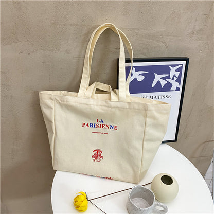 South Korea Idle Style Large Capacity Canvas Bag Women's Men's Shoulder Ins Canvas Bag Handbag All-Matching Harajuku Ulzzang