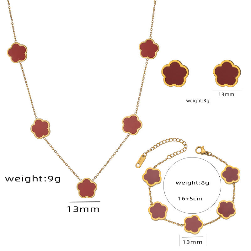 Parthenocissus Grass Flower Titanium Steel Necklace Female Niche Plum Pendant Clavicle Chain HOTan and NEWn Fashion Pork Belly Suit