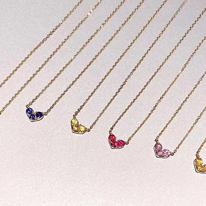 vakkv Cross-Border Hot Sale S925 Sterling Silver Birth Moon Gemstone Necklace Japanese Style Mild Luxury Personality Multicolor Heart Clavicle Chain Pendant