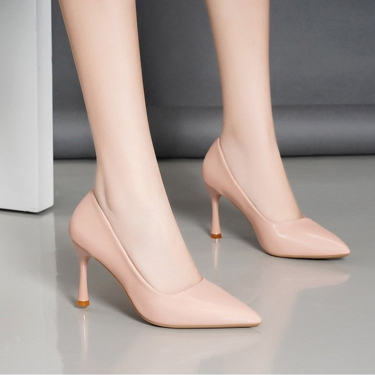 High Heel Fashion Shoes Women's  Autumn New Stiletto Heel Slip-on Work Shoes Pointed Solid Color Korean Style Shallow Mouth