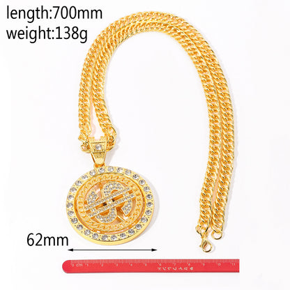 Cross-Border Fashion 360-Degree Rotating US Dollar Pendant Diamond Gold Coin Rotating Cuban Pendant Necklace Ornament