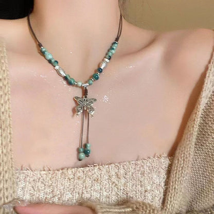 Manufacturer Supply Wholesale Chinese Ethnic Style Butterfly Necklace Niche Ancient Style Long Sweater Chain Woven Clavicle Chain Fashion