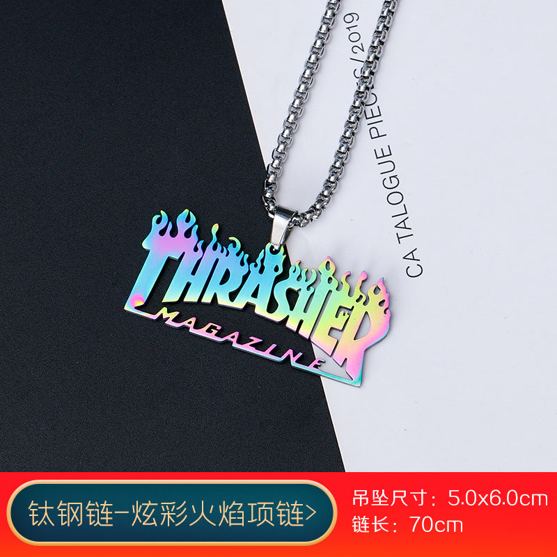 vakkv Fashion Brand Titanium Just Hip Hop Style Necklace Men and Women Ins Cold Talk Wind All-Match Sweater Chain Punk Pendant Long Accessories