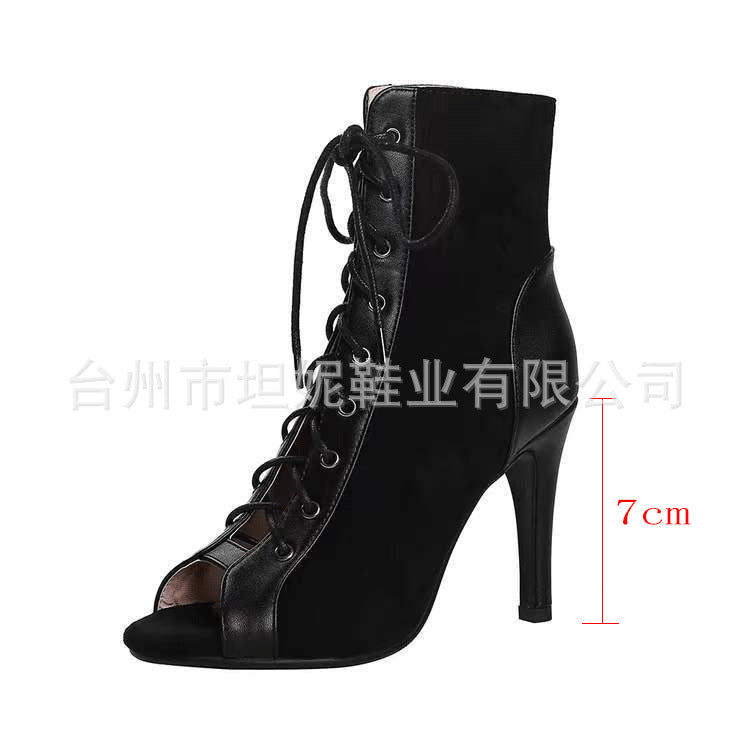 HOTan and NEWn Lace-up Sandal Boots Women's  Summer Hollow-out Ankle Boots Stiletto Heel Dancing Shoes plus Size Open Toe Sandals