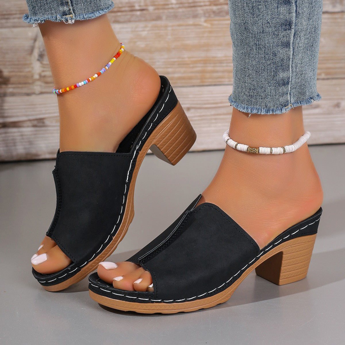 HOT and NEW Cross Border One Strap Sandals Women's New Platform Sandals Outdoor Beach Shoes  Chunky Heel High Heels