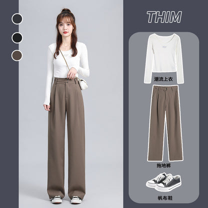 Suit Mop Pants Female  Spring and Summer Straight Loose Casual High Waist Slimming Drooping Wide-Leg Pants Foreign Trade