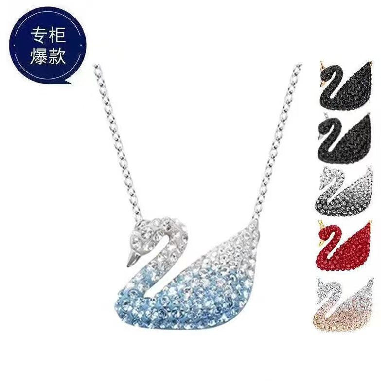 VAKKV Shijia 1:1 High Version Gradient Blue Black Swan Necklace Female Polo Crystal Swan Clavicle Chain Factory Delivery