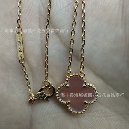 High Version V Gold NOVEMBER'S Clover Necklace Single Flower Natural Fritillary Agate Pendant Double-Sided Clover Clavicle Chain