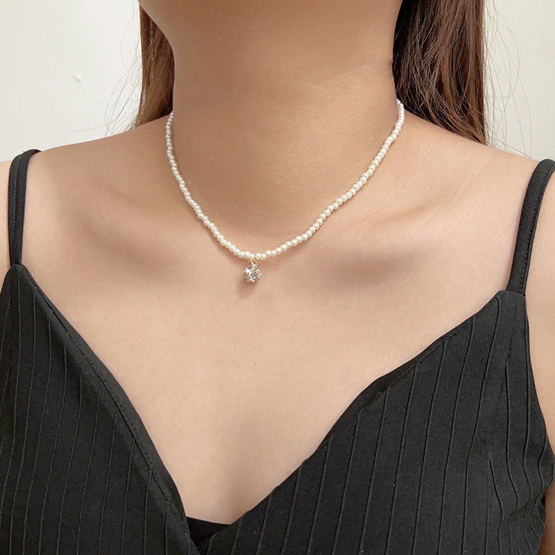 Ni Ni Same Style Pearl Necklace for Women Light Luxury Temperament High-Grade Clavicle Chain  New Popular Niche Necklace