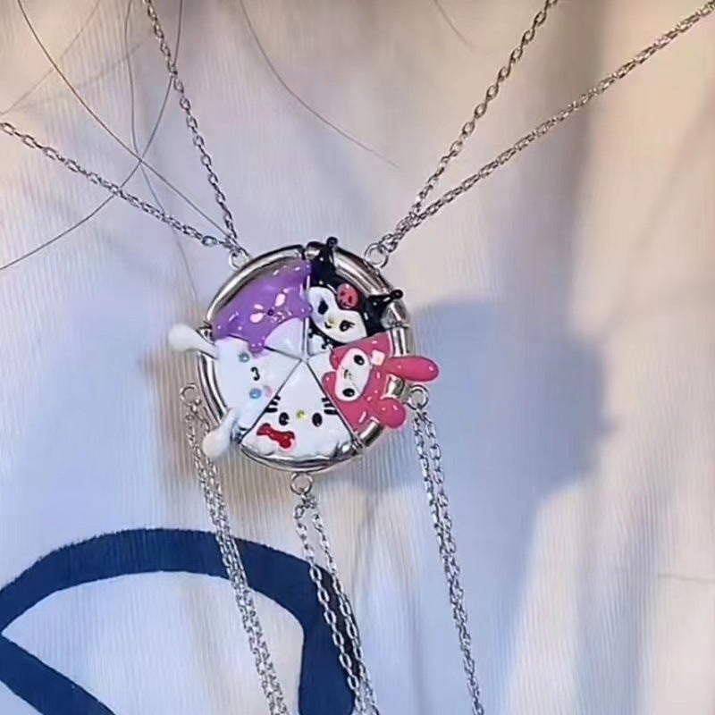 Sanrio Magnetic Necklace TikTok Same Style Clow M Baku Melody Cinnamoroll Babycinnamoroll Hello Kitty Pizza Keepmoving 1991 Necklace