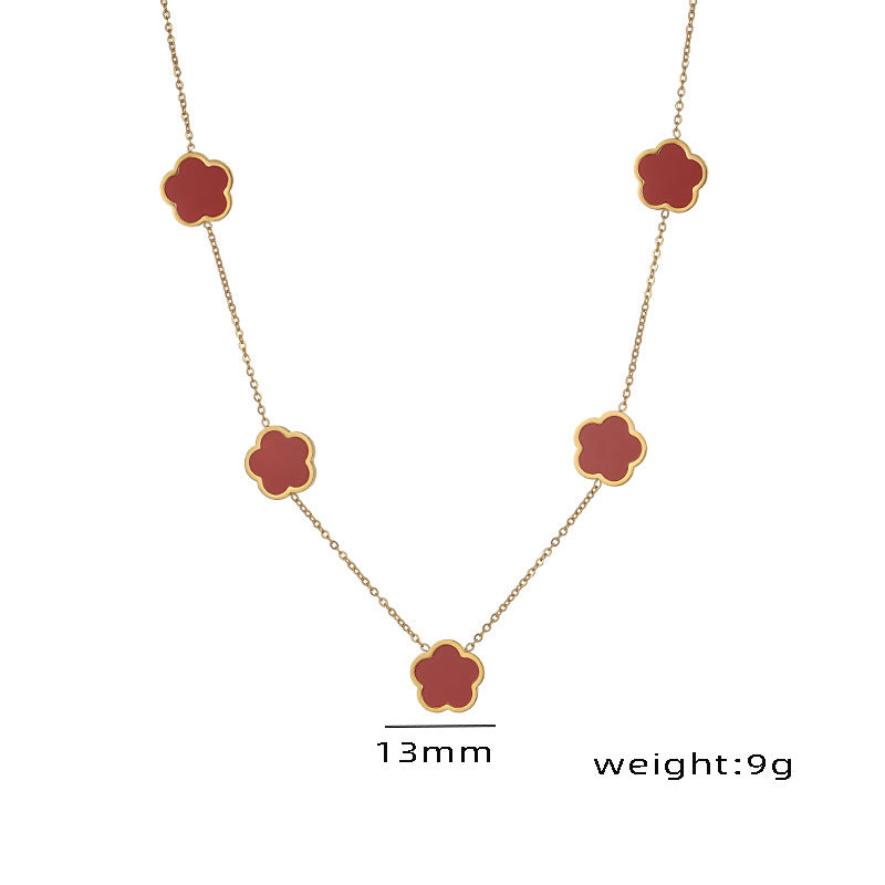 Parthenocissus Grass Flower Titanium Steel Necklace Female Niche Plum Pendant Clavicle Chain HOTan and NEWn Fashion Pork Belly Suit