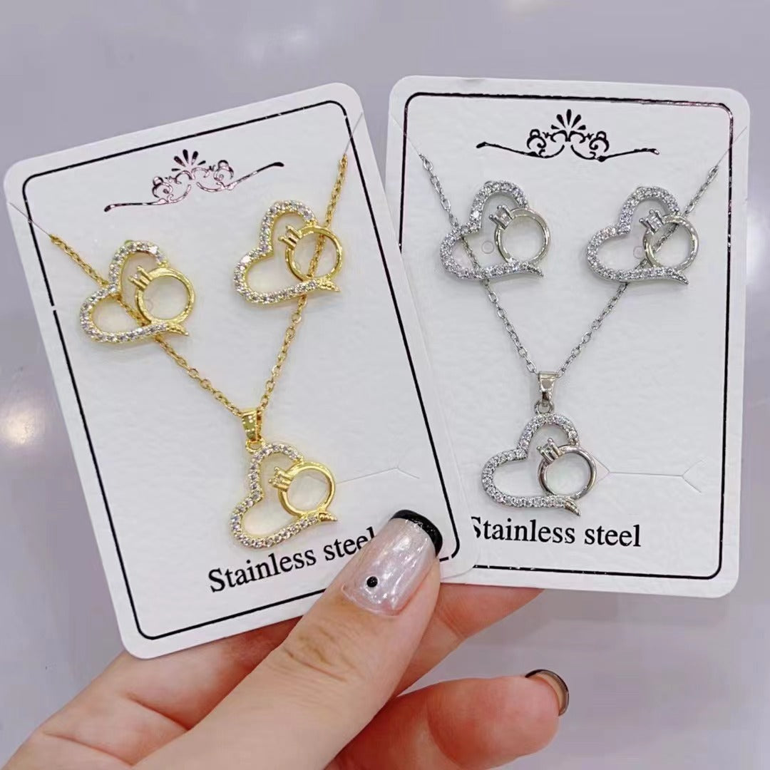 vakkv Cross-Border Hot  Diamond Necklace and Earrings Suite HOTan NEWn Simple Versatile Clavicle Chain Factory Wholesale Direct Wholesale