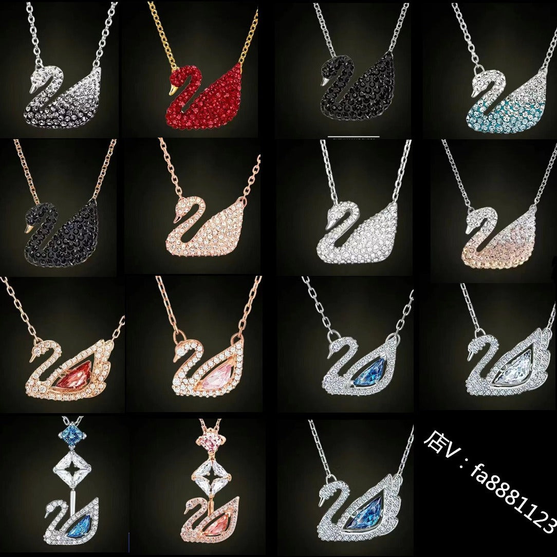 VAKKV Shijia High Version Gradient Blue Black and White Red Swan Necklace Female Cymbal Swan Clavicle Chain Manufacturer One Piece Wholesale