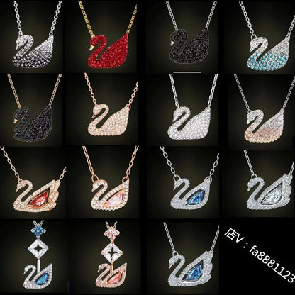 VAKKV Shijia High Version Gradient Blue Black and White Red Swan Necklace Female Cymbal Swan Clavicle Chain Manufacturer One Piece Wholesale