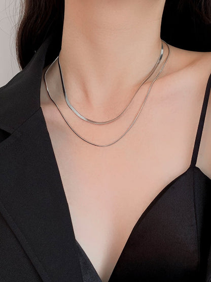 Special-Interest Design Double Layer Snake Bones Chain Titanium Steel No Fading Necklace Women's European and American Advanced All-Match Clavicle Chain Hip Hop Accessories