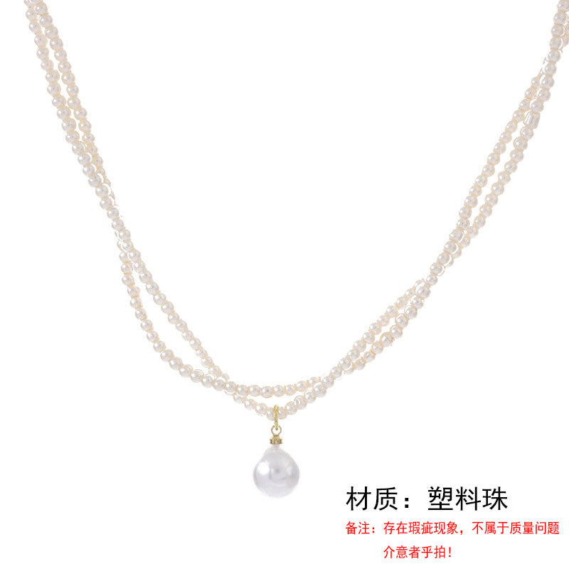 vakkv  Cash Commodity and Quick Delivery  New Double Layer Twin Pearl Necklace Female Summer Affordable Luxury Style Baroque Clavicle Chain High Sense