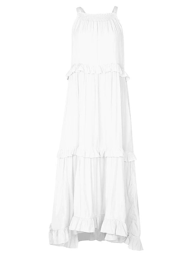 European and American 2024 Summer New Holiday Ruffled Long Dress  Wide Hem Flowy Beach Dress for Women