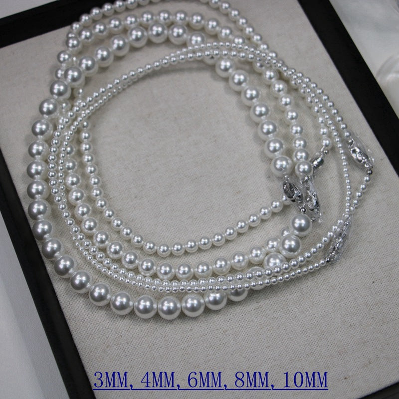 Small Sweet Potato Cold Australian White Cold White Pearl Necklace Perfect Circle Strong Light S925 Sterling Silver Ingot Buckle Sweater Chain