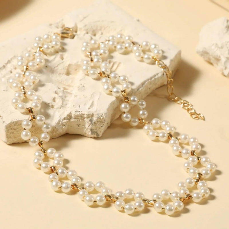 Cross Border New Creative Retro Simple Pearl Necklace Women's Light Luxury Exquisite Clavicle Chain Ins Style Necklace Fashion