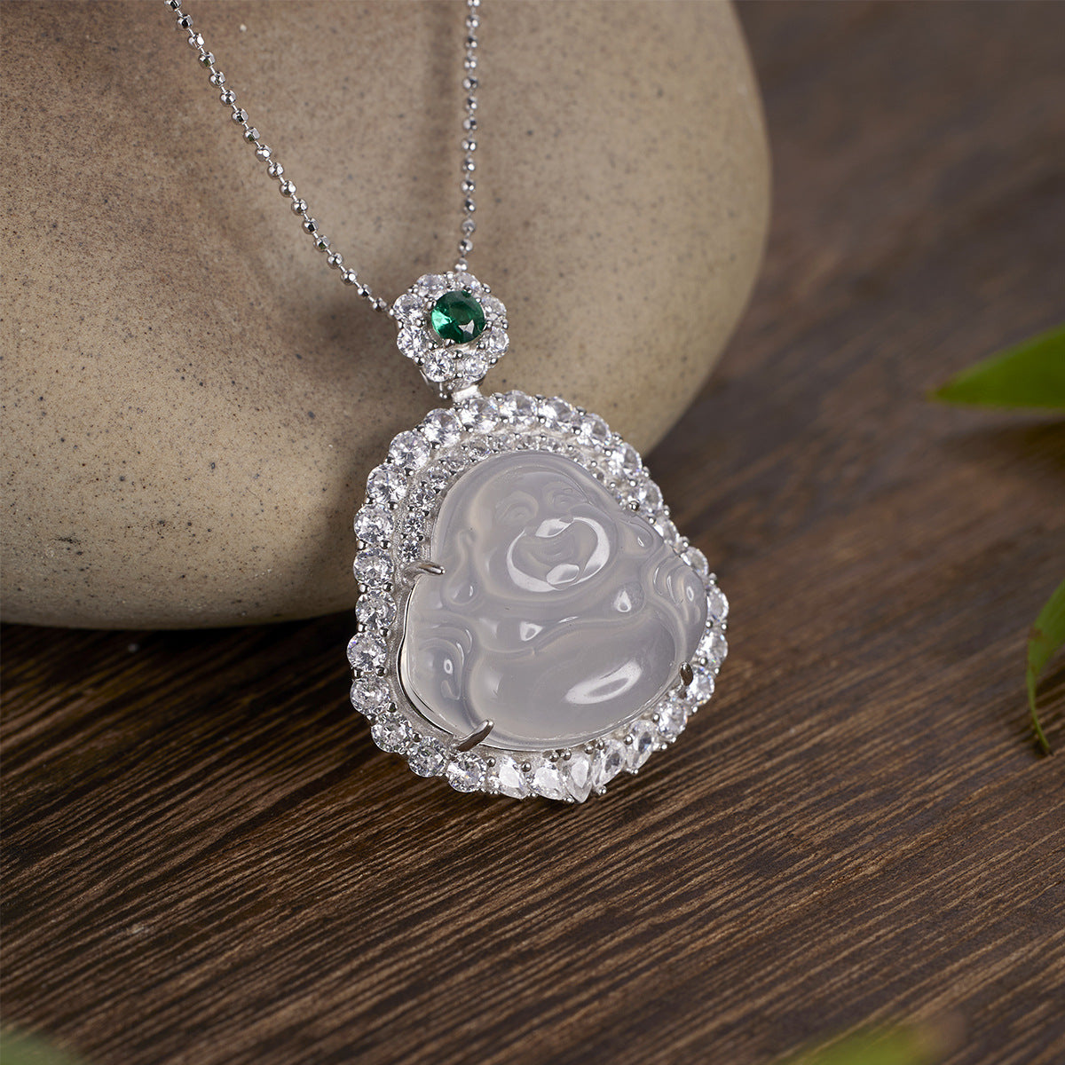 vakkv  Silver City S925 Sterling Silver High Ice Chalcedony Buddha Pendant Women's New Chinese Style High Sense Silver Embeded Jade Big Belly Buddha Necklace