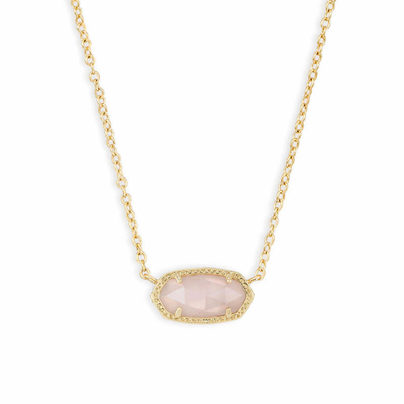 vakkv Natural Pink Crystal Necklace Fashion Girl Pink Gem Ornament Real Gold Plating Color Retention